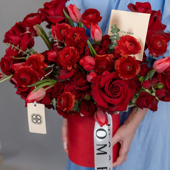 Flowers box "Passion red flower" with tulips