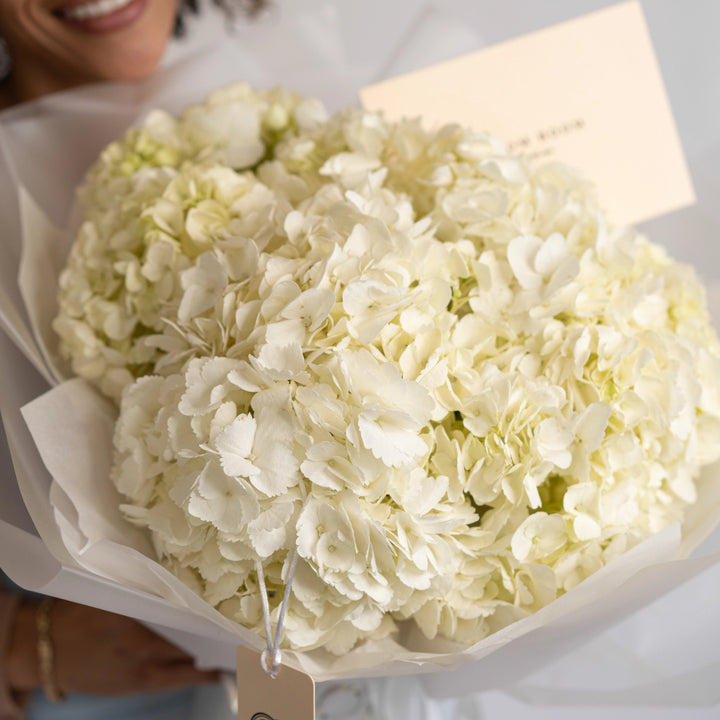 Bouquet with white hydrangea flowers