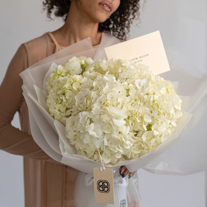 Bouquet with white hydrangea flowers