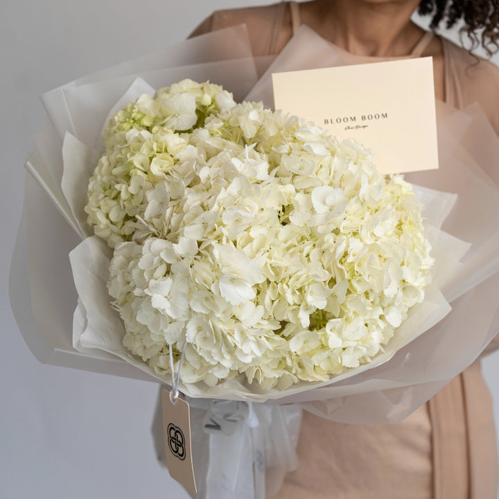 Bouquet with white hydrangea flowers