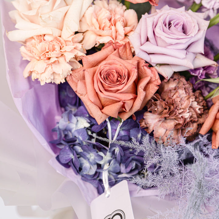 Simple bouquet "Lavender Raf" with hydrangea and rose