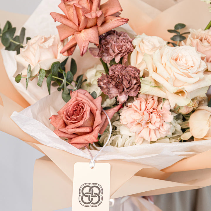 Caffè Latte Simple Bouquet with white hydrangea and rose-Bloom Boom Flowers