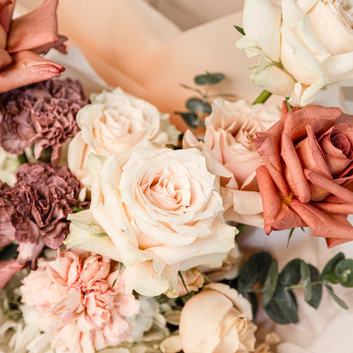 Caffè Latte Simple Bouquet with white hydrangea and rose-Bloom Boom Flowers