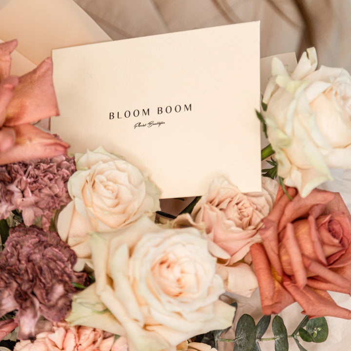 Caffè Latte Simple Bouquet with white hydrangea and rose-Bloom Boom Flowers