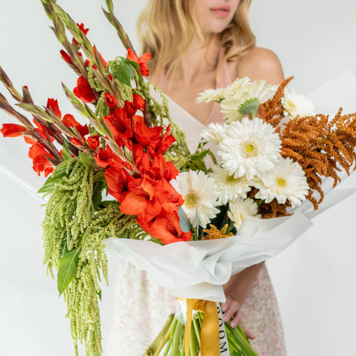 Bouquet "Mystic Floral Cascade" with gladiolus and gerbera