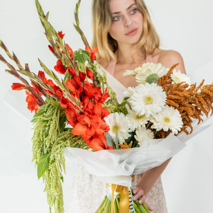 Bouquet "Mystic Floral Cascade" with gladiolus and gerbera