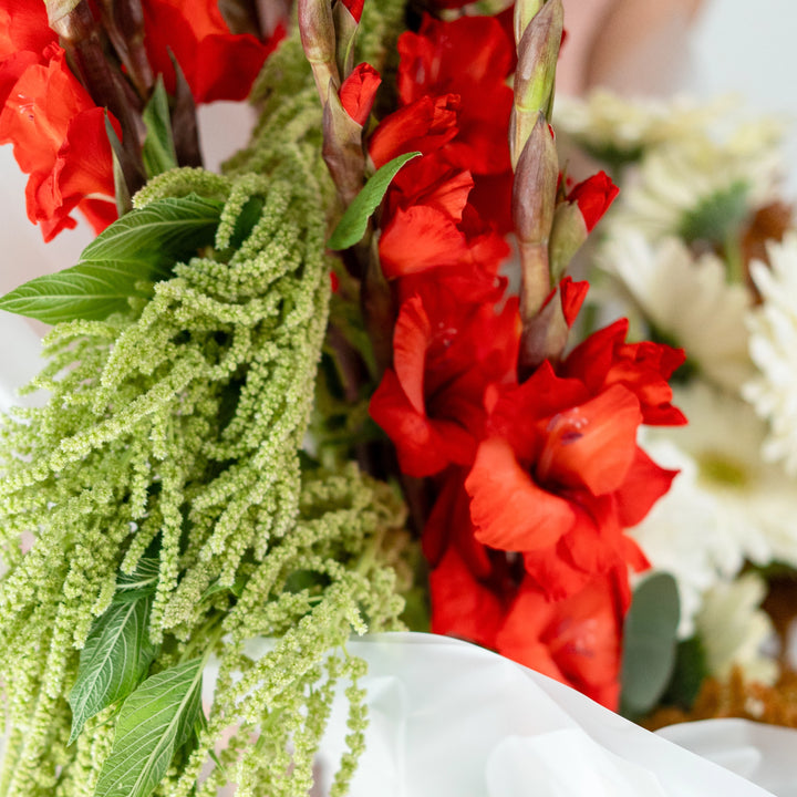 Bouquet "Mystic Floral Cascade" with gladiolus and gerbera