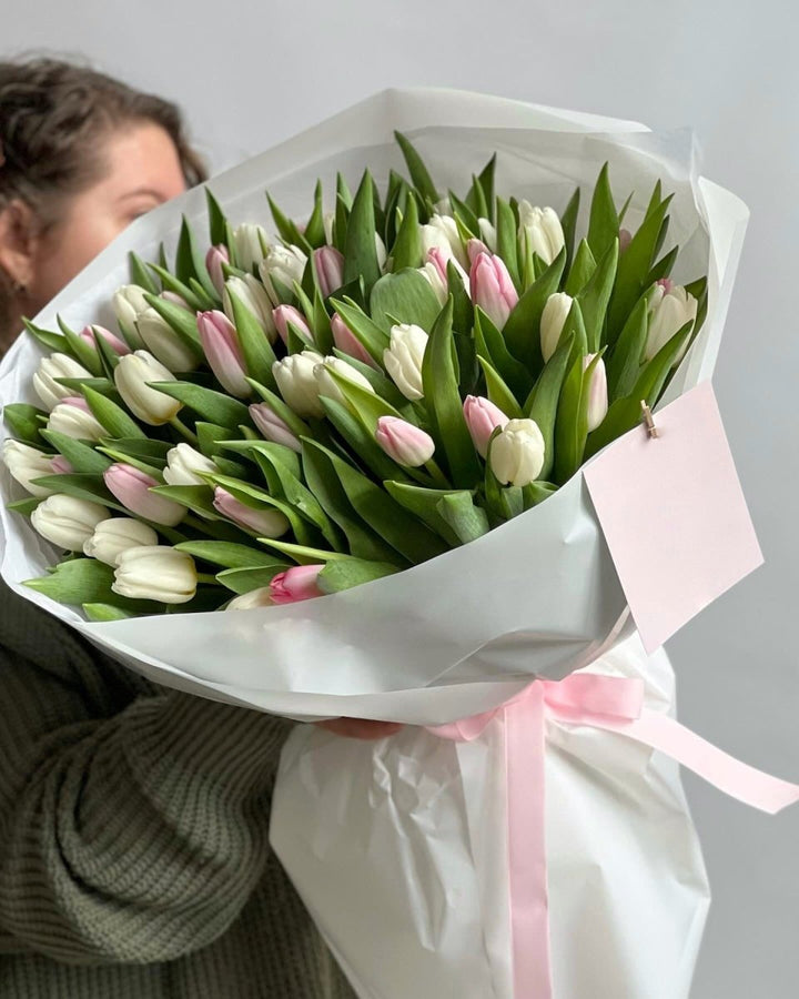 Bouquet of 50 multicolored tulips