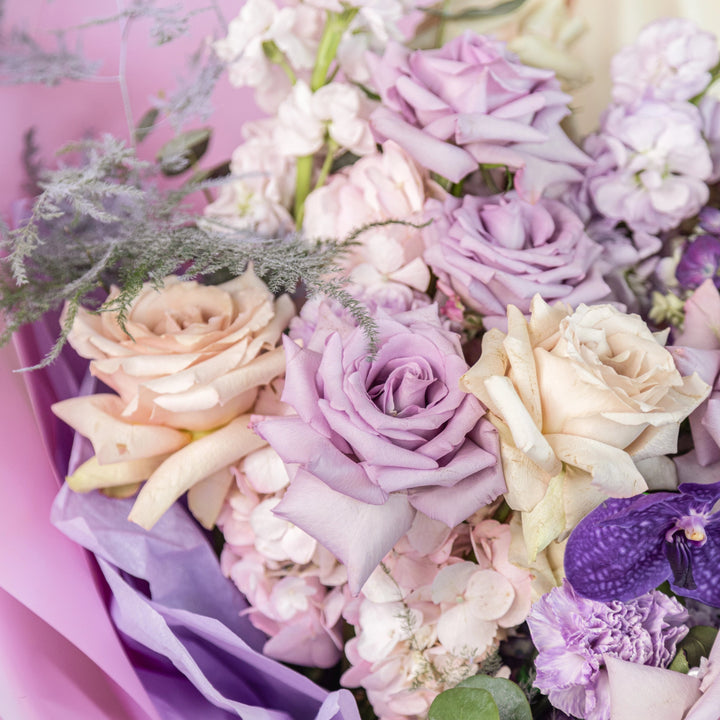 Small bouquet "Lilac ice-cream" with hydrangea rose carnation