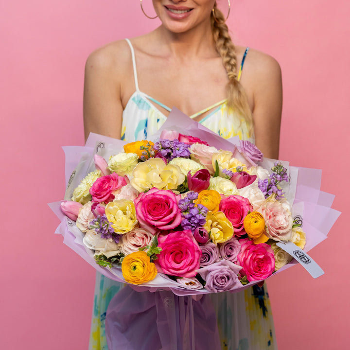 Classic bouquet "Spring Garden" with tulips and roses