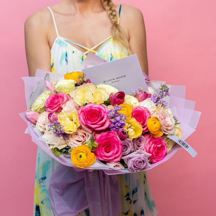 Classic bouquet "Spring Garden" with tulips and roses