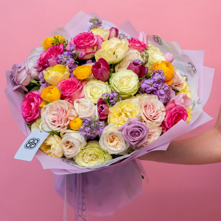 Classic bouquet "Spring Garden" with tulips and roses