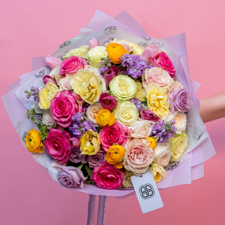 Classic bouquet "Spring Garden" with tulips and roses