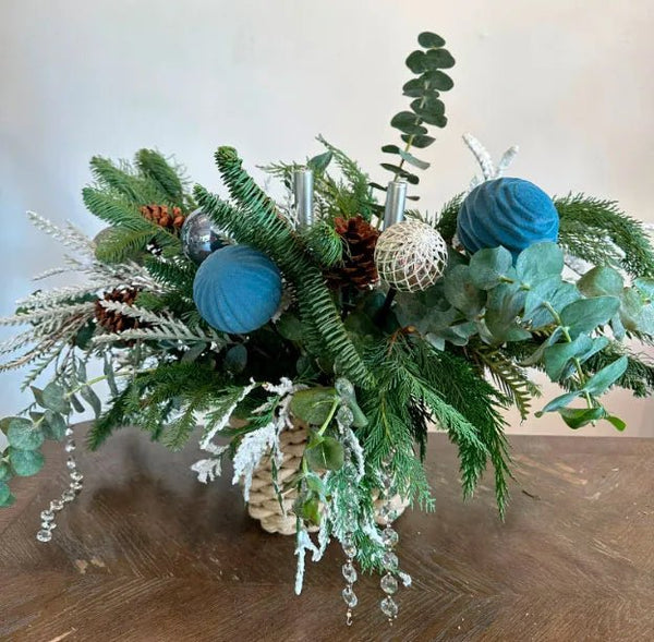 Christmas Floral Arrangement with Silver Accents